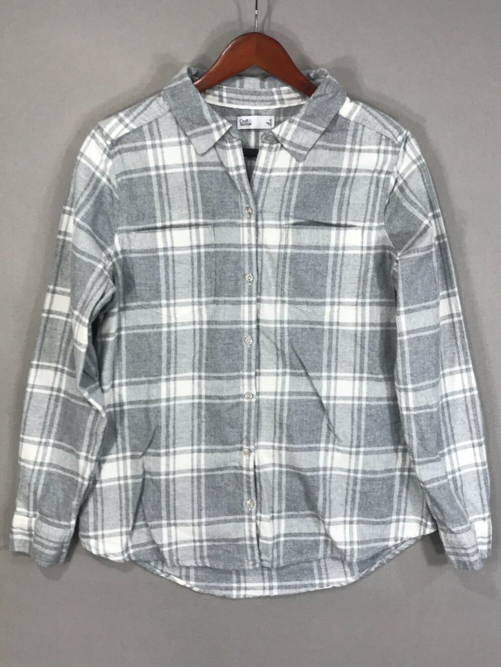 Croft & Barrow Shirt Women's Small Gray Plaid Flannel Button Up LS Top Pockets